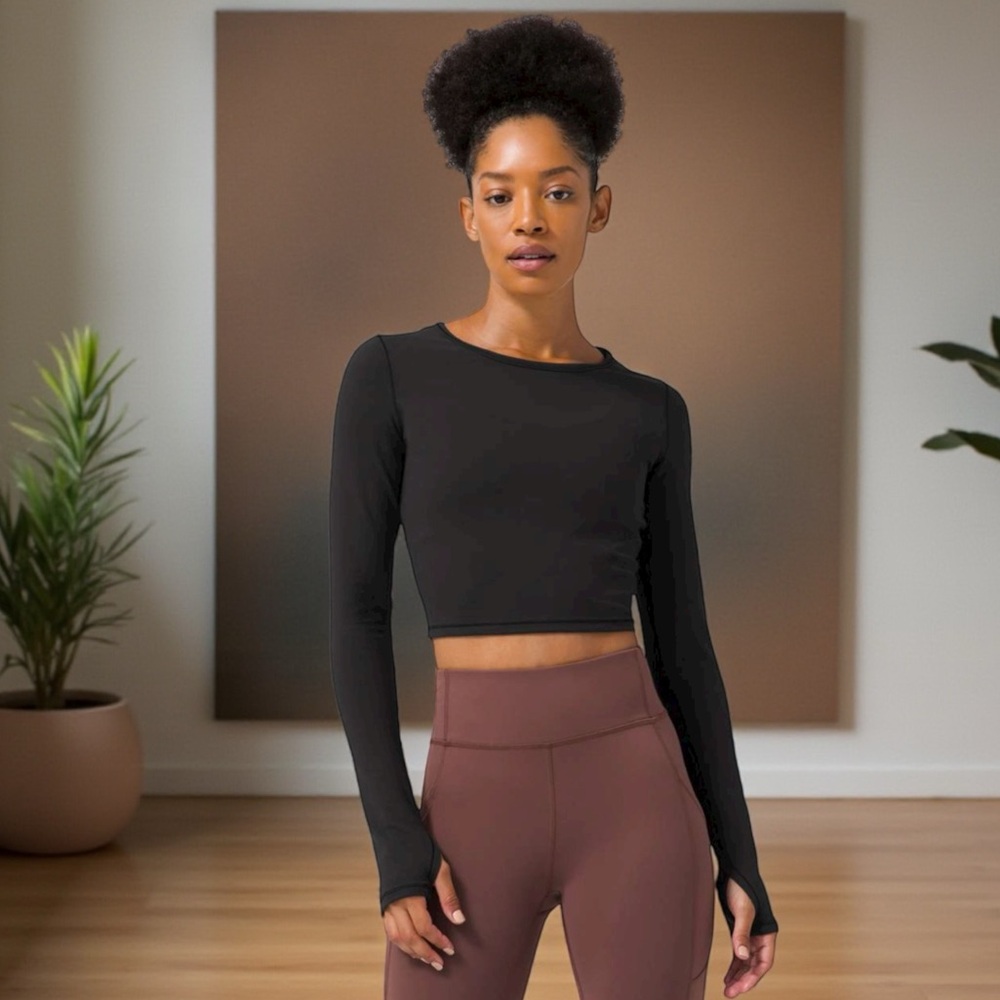 Lululemon Wunder Train Cropped Long Sleeve in Black Sz 14